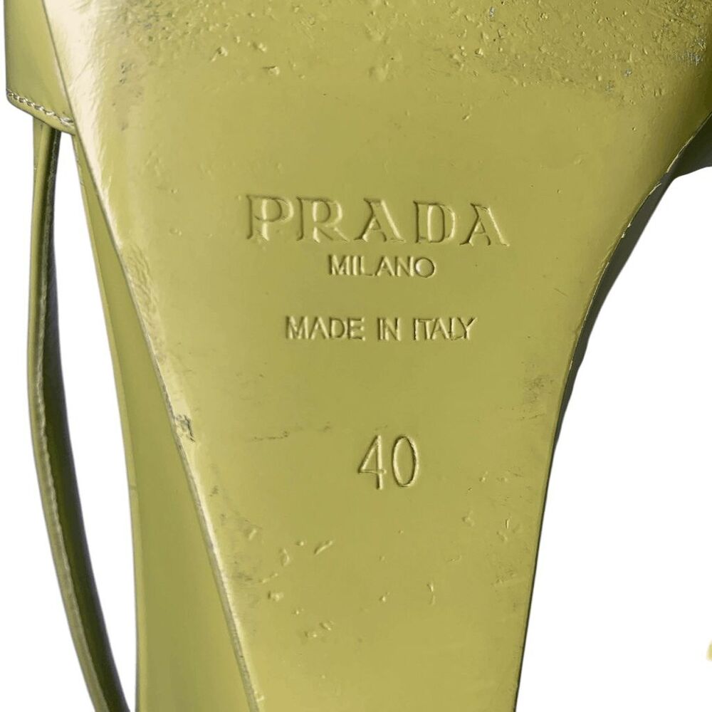 Prada Brushed Leather Pointed Toe Triangle Logo Wedge Pumps EU 40 US 10 Green - Picture 10 of 12